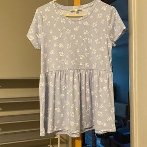 NWOT Pink Rose peplum top with white/pink flowers.